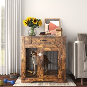 Dog Crate End Table; Dog House Indoor Use; Rustic brown.