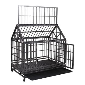Heavy-Duty Metal Dog Kennel, Pet Cage Crate with 4 Wheels,