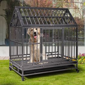 Heavy Duty Metal Dog Kennel Cage Crate with 4 Wheels, Black