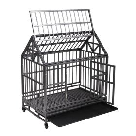 Heavy Duty Metal Dog Kennel Cage, 4 Universal Wheels, Black