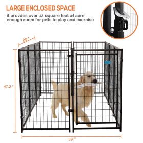 Heavy Duty Metal Dog Kennel, Outdoor Backyard Fence for Pets,  Black