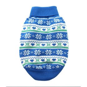 Cable Knit 100% Cotton Sweater (Color: Snowflakes and Hearts Blue, size: XX-Small)