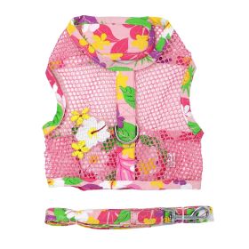 Dog Harness with Leash (Color: Pink Hawaiian Floral, size: X-Small)