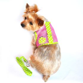 Mesh Dog Harness Under the Sea Collection (Color: Frog Green Dot and Pink, size: X-Small)
