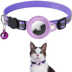 Padded Apple Air Tag Dog Collar; Reflective,  Heavy Duty (Color: Purple)