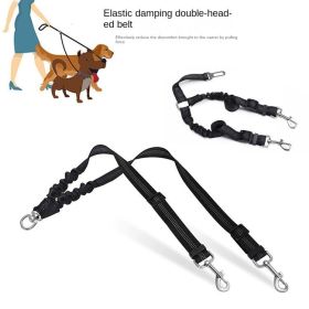 Dog Double Leashes - No Tangle Dog Leash Coupler; Comfortable Shock Absorbing Reflective Bungee Lead for Nighttime Safety (Colour: Car use (black))