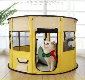 Portable Pet Soft Playpen;  Pop up Tent Indoor & Outdoor Use,  Durable (Color: Yellow)