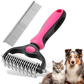 Pet Grooming Brush and Metal Comb Combo (Color: Red)