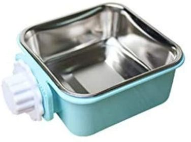 Stainless Steel Pet Crate Bowl, Removable Cage Hanging Bowls (Color: Blue)