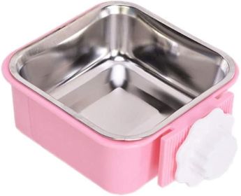 Stainless Steel Pet Crate Bowl, Removable Cage Hanging Bowls (Color: Pink)