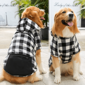 1pc Black Plaid Zip Pocket Pet Sweatshirt; Dog Clothes For Puppy And Cat; Pet Apparel (Color: Black, size: Xl)