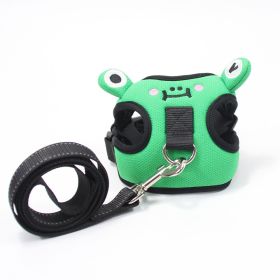 dog harness set; with leas frog leash pet mesh breathable small dog chest back retractable dog leash pet harness (Specification (L * W): XS, Colour: Green frog+traction rope)