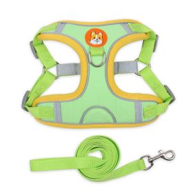 dog Harnesses and dog leash set; Pet Chest Strap Vest Dog Strap Small Dog Rope Wholesale Reflective Dog Towing Rope (Specification (L * W): S, Colour: Green)