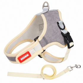 dog Harnesses and dog leash set; Suede Pet Chest Strap Saddle Vest Style Dog Chest Back Reflective Dog Strap Dog Rope Wholesale (Specification (L * W): XL, Colour: grey)