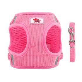 dog Harnesses and dog leash set; New dog leash corduroy breathable dog chest strap reflective pet chest strap walking dog rope set (Specification (L * W): XS, Colour: Pink)