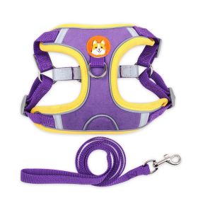 dog Harnesses and dog leash set; Pet Chest Strap Vest Dog Strap Small Dog Rope Wholesale Reflective Dog Towing Rope (Specification (L * W): M, Colour: Purple)