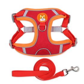 dog Harnesses and dog leash set; Pet Chest Strap Vest Dog Strap Small Dog Rope Wholesale Reflective Dog Towing Rope (Specification (L * W): L, Colour: Red)