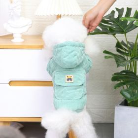 Dog warm clothing; Autumn and winter clothes New cotton padded clothes Teddy pet clothes Winter plush corduroy pull loop two leg cotton padded clothes (Colour: Starter Edition - Green, size: Xl)