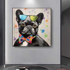 Abstract Black Dog Oil Painting on Canvas Large Wall Art Original Floral Art Custom Painting Living Room Home Decor Gift Fancy Art (Style: 1, size: 60x60cm)