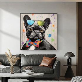 Abstract Black Dog Oil Painting on Canvas Large Wall Art Original Floral Art Custom Painting Living Room Home Decor Gift Fancy Art (Style: 1, size: 80x80cm)