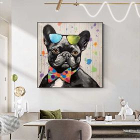 Abstract Black Dog Oil Painting on Canvas Large Wall Art Original Floral Art Custom Painting Living Room Home Decor Gift Fancy Art (Style: 1, size: 140x140cm)