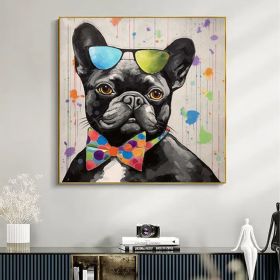 Abstract Black Dog Oil Painting on Canvas Large Wall Art Original Floral Art Custom Painting Living Room Home Decor Gift Fancy Art (Style: 1, size: 120x120cm)