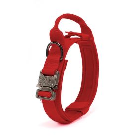 Adjustable Nylon Dog Collar Heavy Duty Metal Buckle with Handle for Dog Training (Color: Red, size: Xl)