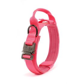 Adjustable Nylon Dog Collar Heavy Duty Metal Buckle with Handle for Dog Training (Color: Pink, size: Xl)