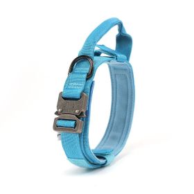 Adjustable Nylon Dog Collar Heavy Duty Metal Buckle with Handle for Dog Training (Color: Blue, size: Xl)