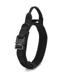 Adjustable Nylon Dog Collar Heavy Duty Metal Buckle with Handle for Dog Training (Color: Black, size: L)