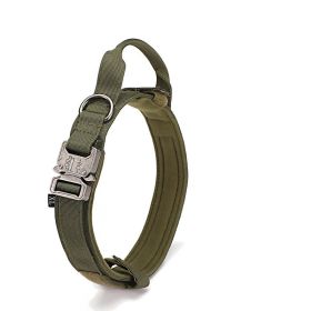 Adjustable Nylon Dog Collar Heavy Duty Metal Buckle with Handle for Dog Training (Color: Green, size: Xl)