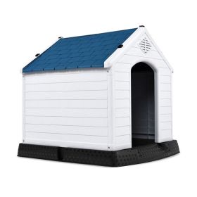 Indoor & Outdoor, Waterproof Plastic Puppy House (Color: White & Blue, size: 28''H)