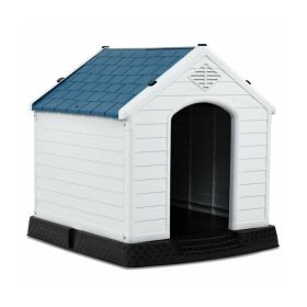 Indoor & Outdoor, Waterproof Plastic Puppy House (Color: White & Blue, size: 32''H)