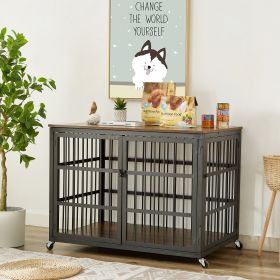 Furniture style dog crate, Grey, . (Color: Rustic Brown)