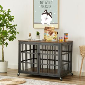 Furniture style dog crate, wrought iron frame, door with side openings, Grey (Color: Rustic Brown)