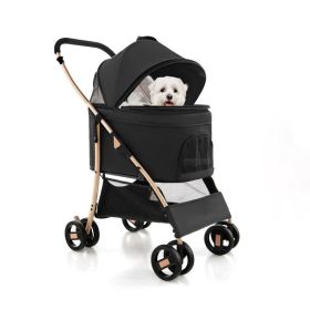 Foldable 3-In-1 Pet Stroller with Removable Seat Carrier (Color: Black, Type: Pets Supplies)