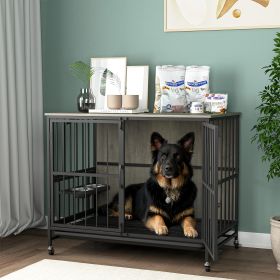 Modern Kennel Dogs room up to 80 LB, Dog crate furniture with Multi-Purpose (Color: Antique Gray)