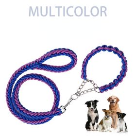 Eight-strand nylon braided dog collar leash dog chain impact blasting chain pet leash (Specification (L * W): S, Colour: Blue and black)